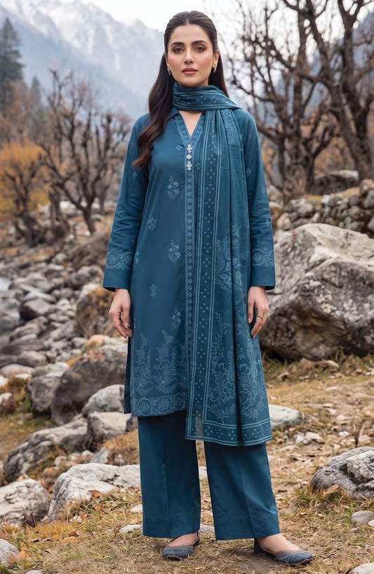 Lakhany Printed Pashmina Unstitched 3 Piece Suit - D-08 - LKN26PS - Blue - Winter Collection