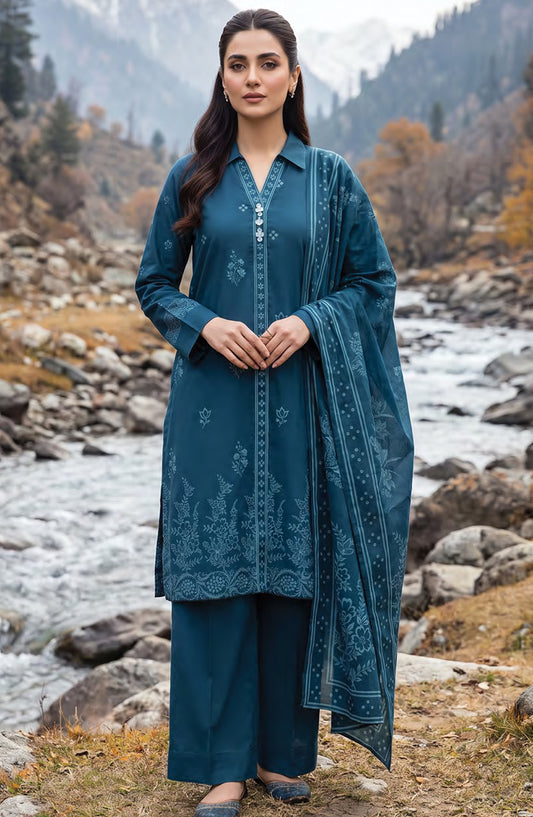 Lakhany Printed Pashmina Unstitched 3 Piece Suit - D-08 - LKN26PS - Blue - Winter Collection
