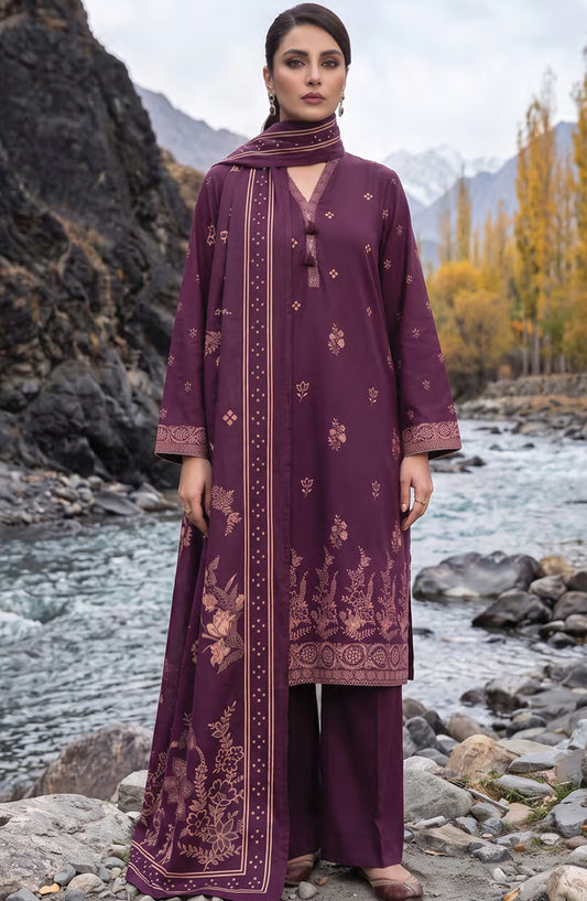 Lakhany Printed Pashmina Unstitched 3 Piece Suit - D-07 - LKN26PS - Purple - Winter Collection