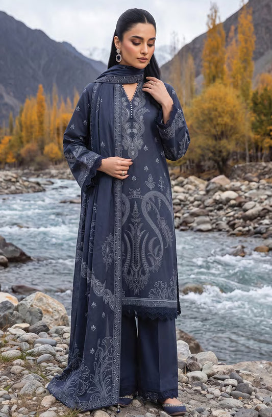 Lakhany Printed Pashmina Unstitched 3 Piece Suit - D-06 - LKN26PS - Blue - Winter Collection