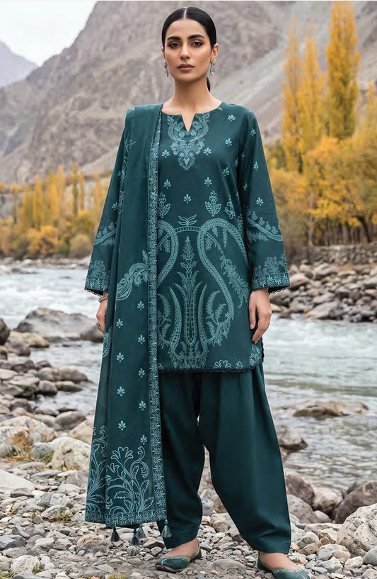 Lakhany Printed Pashmina Unstitched 3 Piece Suit - D-05 - LKN26PS - Green - Winter Collection
