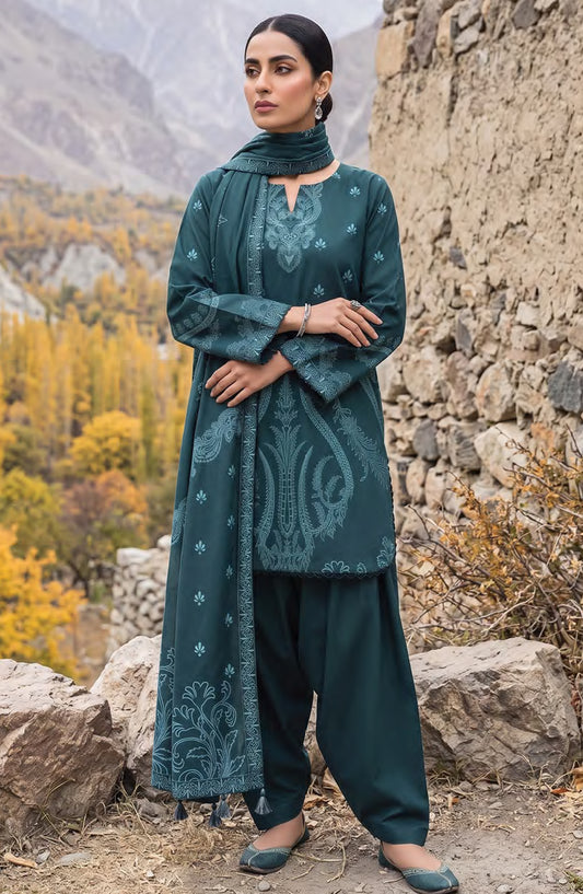 Lakhany Printed Pashmina Unstitched 3 Piece Suit - D-05 - LKN26PS - Green - Winter Collection