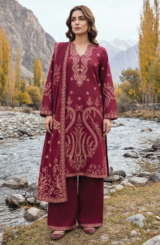 Lakhany Printed Pashmina Unstitched 3 Piece Suit - D-04 - LKN26PS - Red - Winter Collection