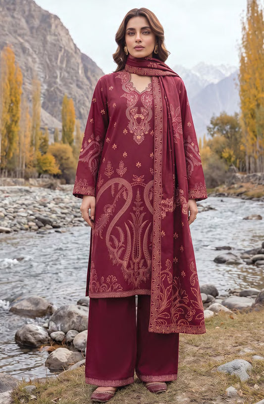 Lakhany Printed Pashmina Unstitched 3 Piece Suit - D-04 - LKN26PS - Red - Winter Collection