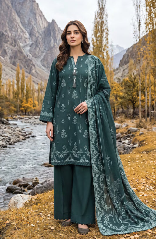 Lakhany Printed Pashmina Unstitched 3 Piece Suit - D-02 - LKN26PS - Green - Winter Collection
