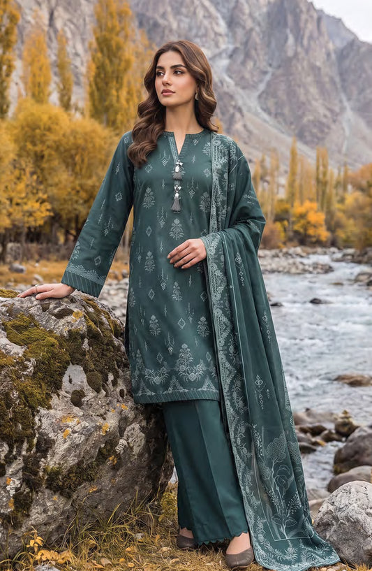 Lakhany Printed Pashmina Unstitched 3 Piece Suit - D-02 - LKN26PS - Green - Winter Collection