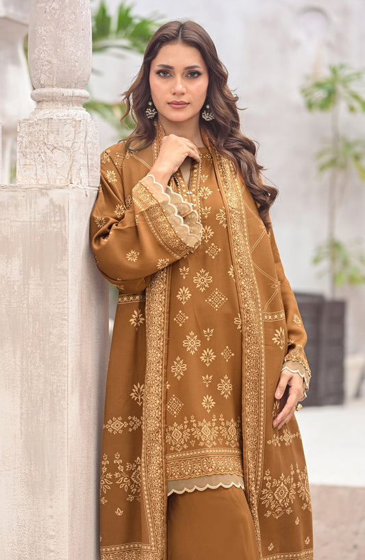 Lakhany Printed Pashmina Unstitched 3 Piece Suit - 0346-B - LKN25PSH - Mustard - Winter Collection