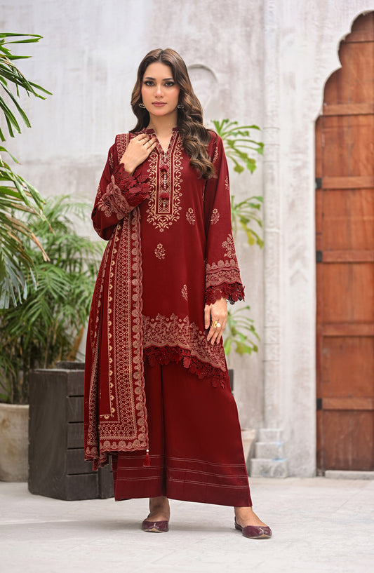 Lakhany Printed Pashmina Unstitched 3 Piece Suit - 0082-A - LKN25PSH - Maroon - Winter Collection