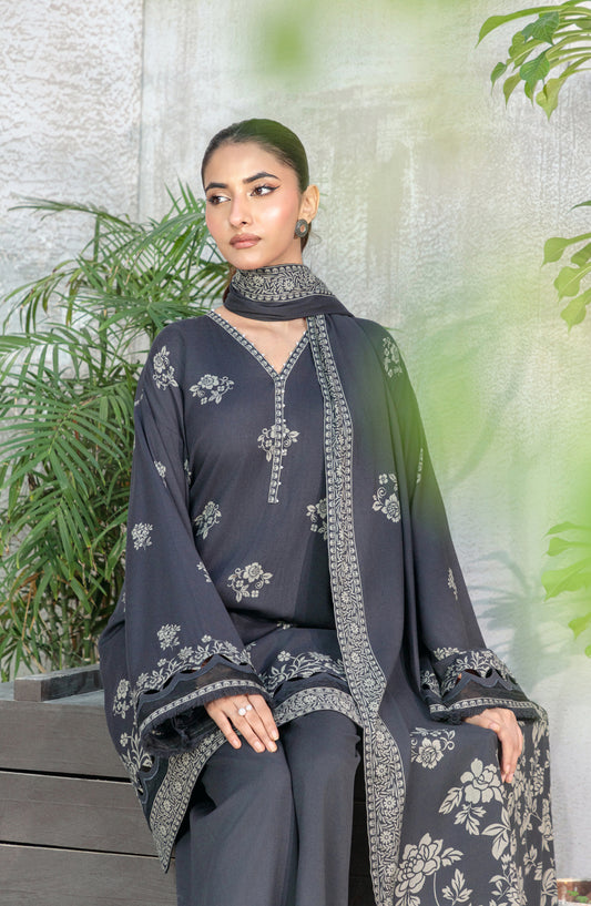Lakhany Printed Pashmina Unstitched 3 Piece Suit - 0335-B - LKN25PSH - Grey - Winter Collection