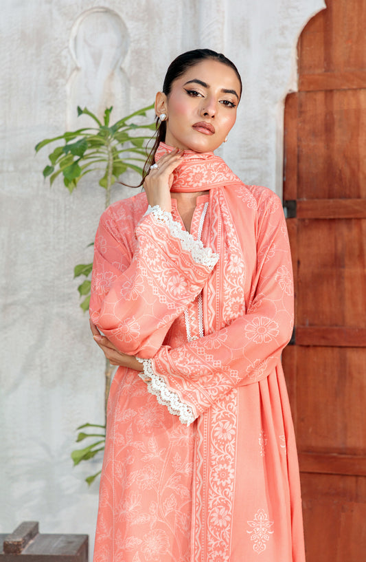 Lakhany Printed Pashmina Unstitched 3 Piece Suit - 0511-B - LKN25PSH - Pink - Winter Collection