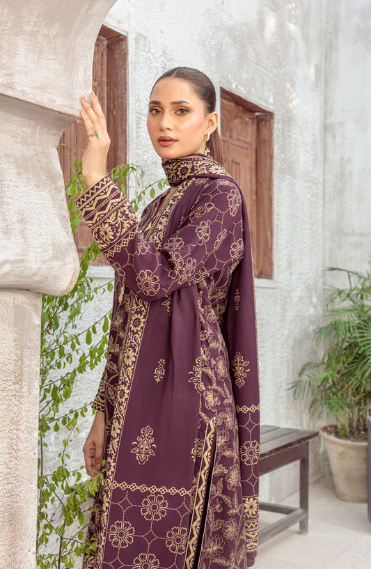 Lakhany Printed Pashmina Unstitched 3 Piece Suit - 0511-A - LKN25PSH - Purple - Winter Collection