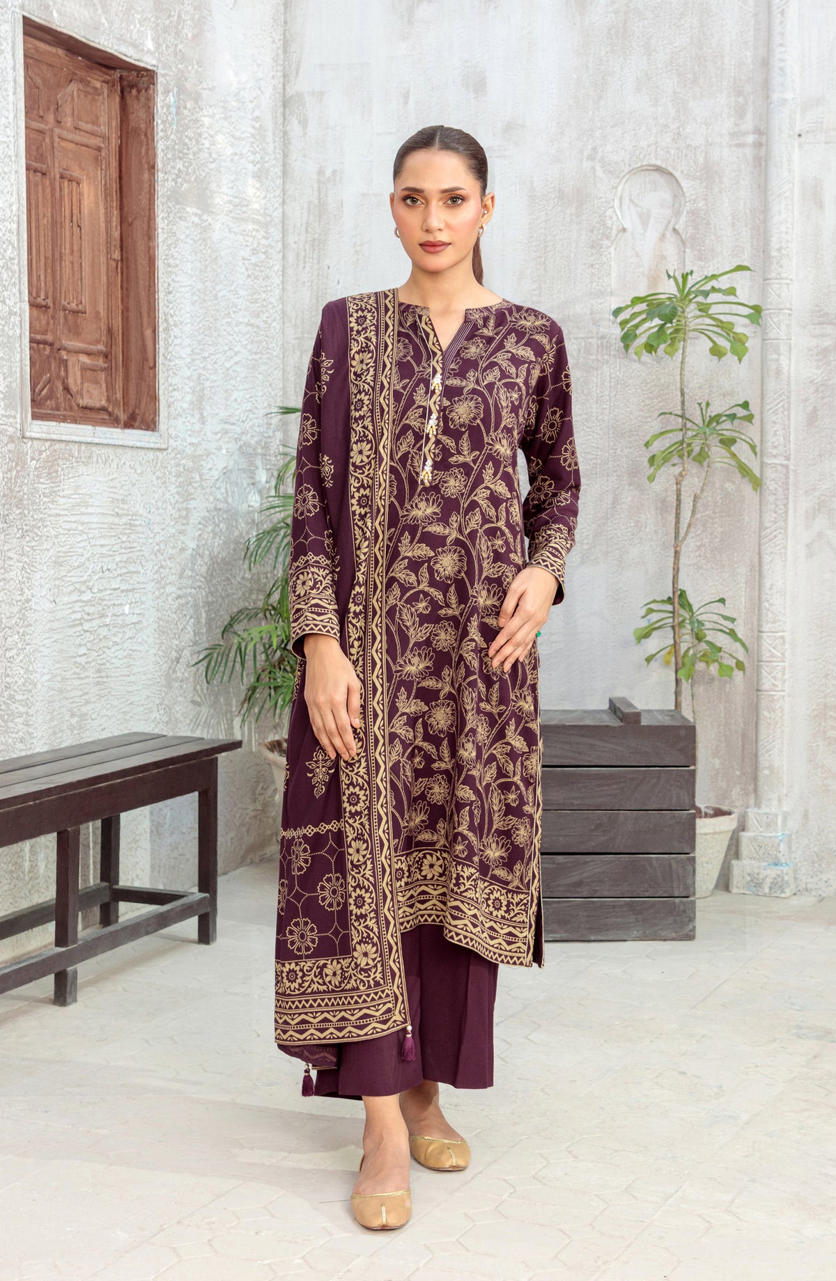 Lakhany Printed Pashmina Unstitched 3 Piece Suit - 0511-A - LKN25PSH - Purple - Winter Collection