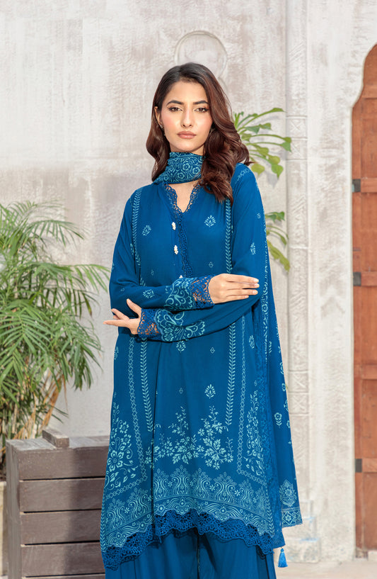 Lakhany Printed Pashmina Unstitched 3 Piece Suit - 0259-A - LKN25PSH - Blue - Winter Collection