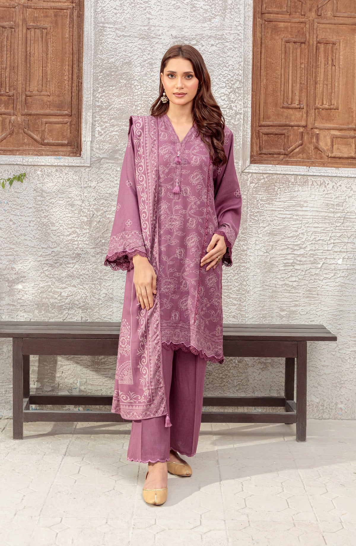 Lakhany Printed Pashmina Unstitched 3 Piece Suit - 0091-C - LKN25PSH - Purple - Winter Collection