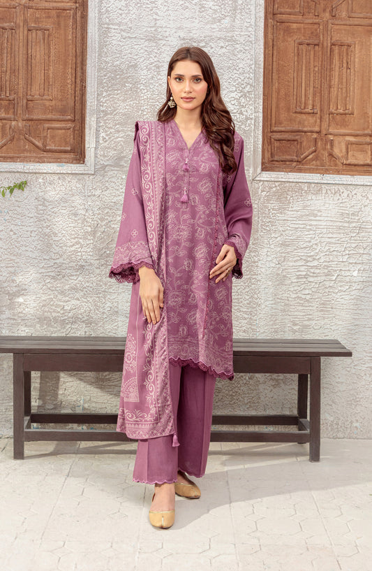 Lakhany Printed Pashmina Unstitched 3 Piece Suit - 0091-C - LKN25PSH - Purple - Winter Collection