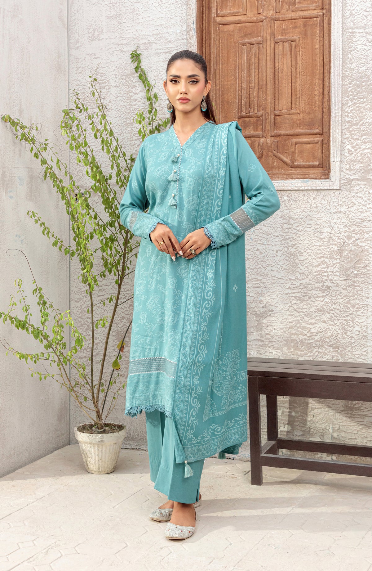 Lakhany Printed Pashmina Unstitched 3 Piece Suit - 0091-B - LKN25PSH - Blue - Winter Collection