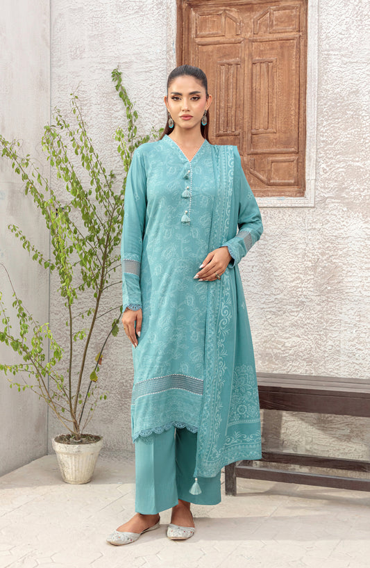 Lakhany Printed Pashmina Unstitched 3 Piece Suit - 0091-B - LKN25PSH - Blue - Winter Collection
