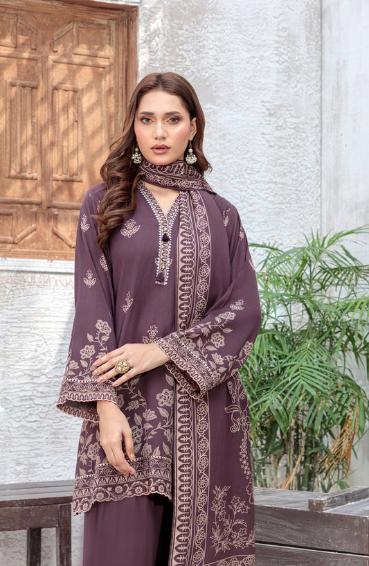Lakhany Printed Pashmina Unstitched 3 Piece Suit - 0035-A - LKN25PSH - Purple - Winter Collection