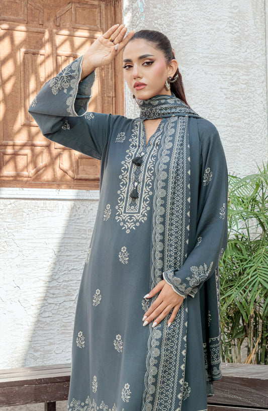 Lakhany Printed Pashmina Unstitched 3 Piece Suit - 0082-B - LKN25PSH - Grey - Winter Collection