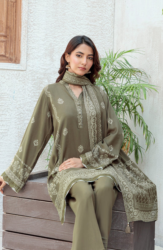 Lakhany Printed Pashmina Unstitched 3 Piece Suit - 0039-A - LKN25PSH - Green - Winter Collection