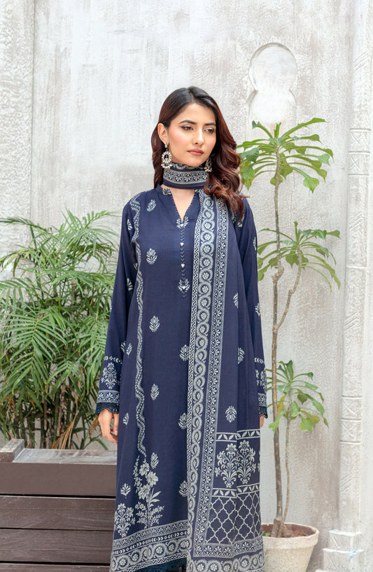 Lakhany Printed Pashmina Unstitched 3 Piece Suit - 0039-C - LKN25PSH - Blue - Winter Collection