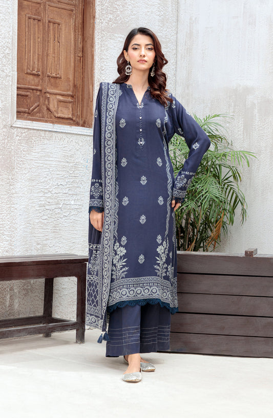 Lakhany Printed Pashmina Unstitched 3 Piece Suit - 0039-C - LKN25PSH - Blue - Winter Collection