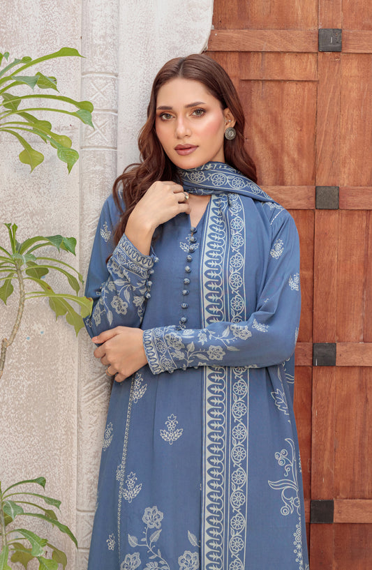 Lakhany Printed Pashmina Unstitched 3 Piece Suit - 0035-B - LKN25PSH - Blue - Winter Collection