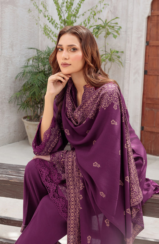 Lakhany Printed Pashmina Unstitched 3 Piece Suit - 0259-C - LKN25PSH - Purple - Winter Collection