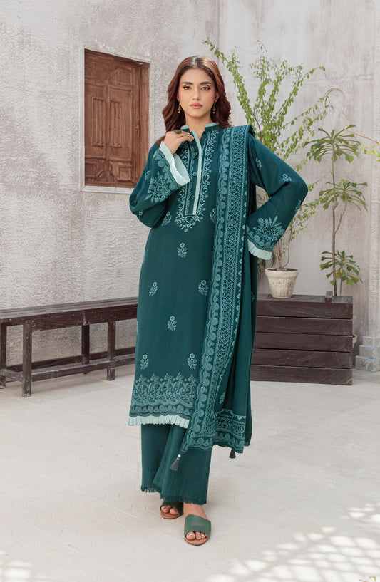 Lakhany Printed Pashmina Unstitched 3 Piece Suit - 0082-C - LKN25PSH - Teal - Winter Collection