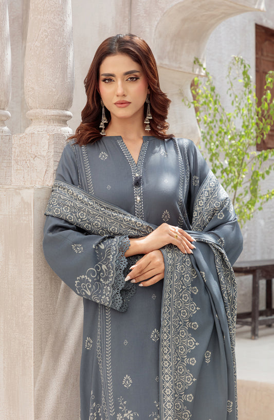 Lakhany Printed Pashmina Unstitched 3 Piece Suit - 0259-B - LKN25PSH - Grey - Winter Collection