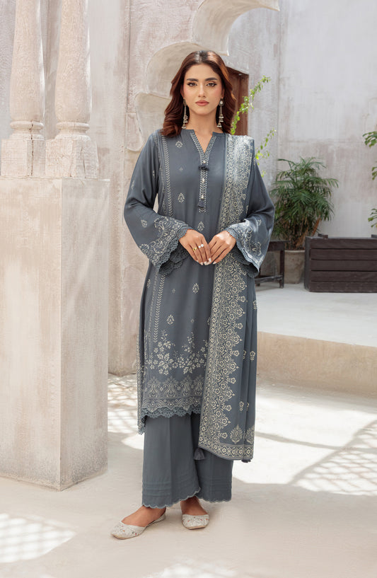 Lakhany Printed Pashmina Unstitched 3 Piece Suit - 0259-B - LKN25PSH - Grey - Winter Collection
