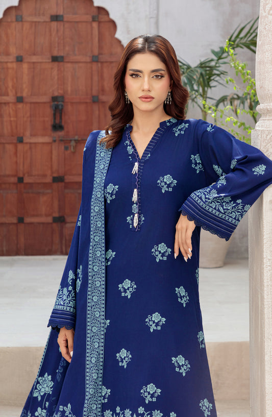 Lakhany Printed Pashmina Unstitched 3 Piece Suit - 0335-A - LKN25PSH - Blue - Winter Collection