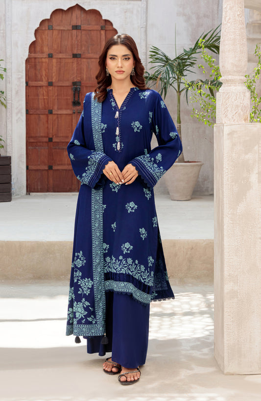 Lakhany Printed Pashmina Unstitched 3 Piece Suit - 0335-A - LKN25PSH - Blue - Winter Collection