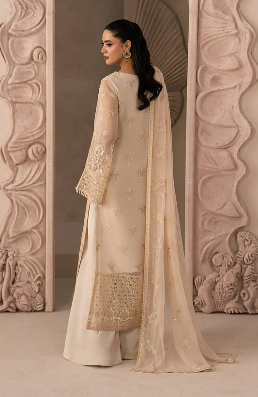 Lamisah Izhare Muhabbat Embroidered Chiffon Unstitched 3 Piece Suit - White Rose - LP26IZH - Luxury Collection