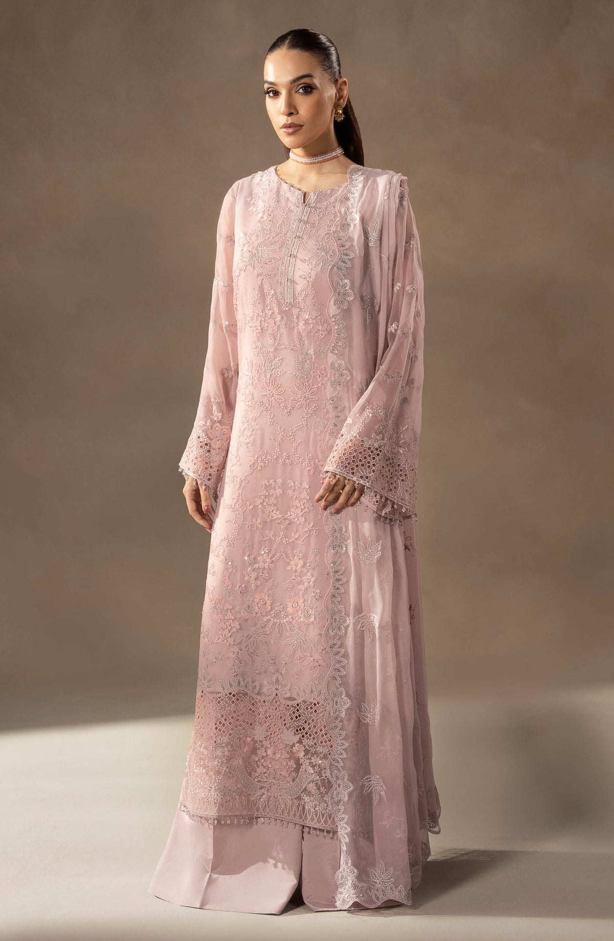 Lamisah by Lavish Premium Afsana Embroidered Chiffon Unstitched 3 Piece Suit - D-10 Blush Petal - LP25AFS - Pink - Luxury Collection