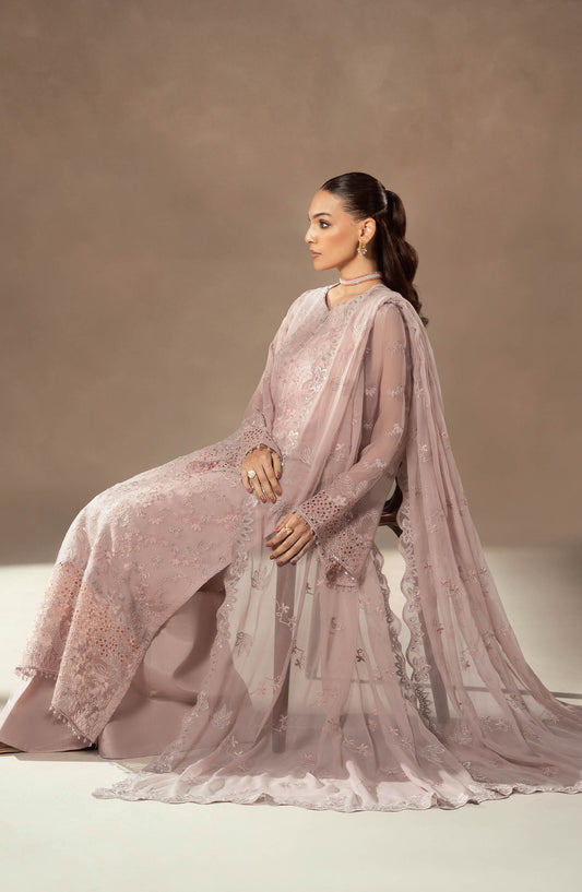 Lamisah by Lavish Premium Afsana Embroidered Chiffon Unstitched 3 Piece Suit - D-10 Blush Petal - LP25AFS - Pink - Luxury Collection