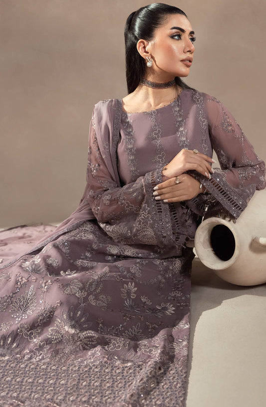 Lamisah by Lavish Premium Afsana Embroidered Chiffon Unstitched 3 Piece Suit - D-09 Mauve Mystique - LP25AFS - Purple - Luxury Collection