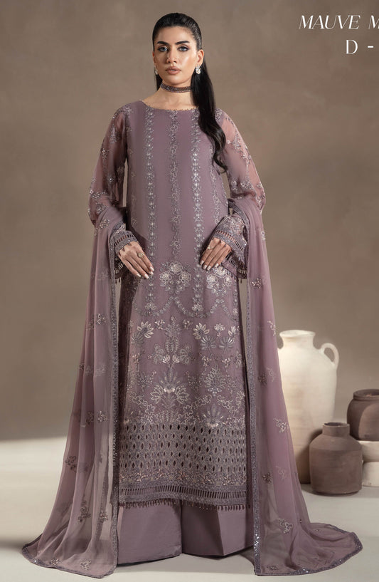 Lamisah by Lavish Premium Afsana Embroidered Chiffon Unstitched 3 Piece Suit - D-09 Mauve Mystique - LP25AFS - Purple - Luxury Collection