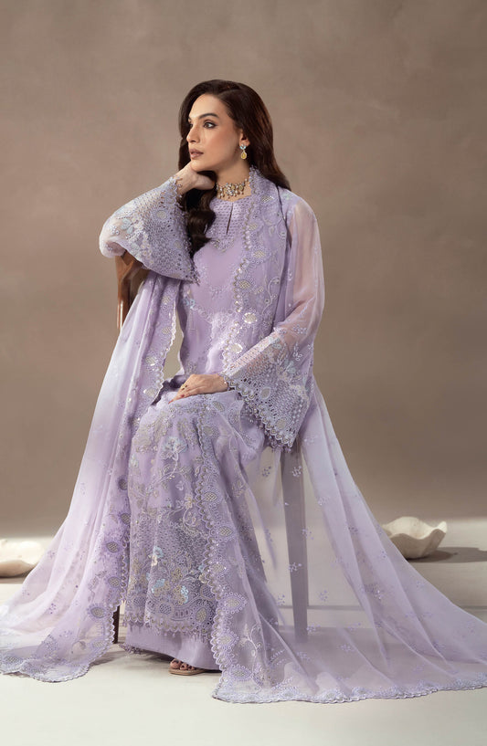 Lamisah by Lavish Premium Afsana Embroidered Chiffon Unstitched 3 Piece Suit - D-06 Lilac Reverie - LP25AFS - Purple - Luxury Collection
