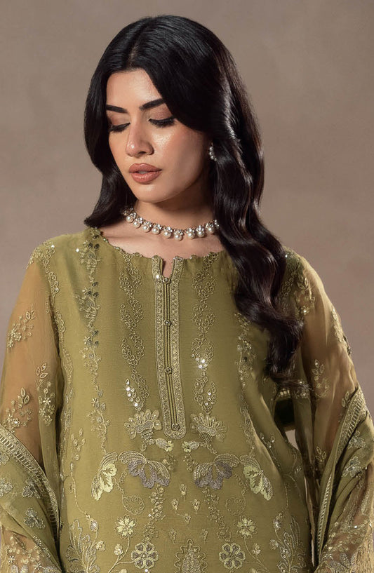 Lamisah by Lavish Premium Afsana Embroidered Chiffon Unstitched 3 Piece Suit - D-05 Sage Empress - LP25AFS - Green - Luxury Collection
