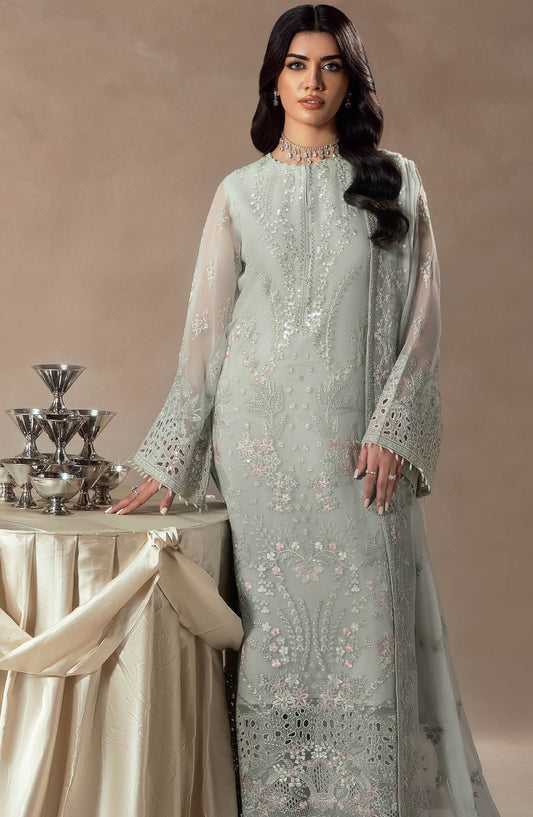 Lamisah by Lavish Premium Afsana Embroidered Chiffon Unstitched 3 Piece Suit - D-03 Frosted Serenity - LP25AFS - Blue - Luxury Collection