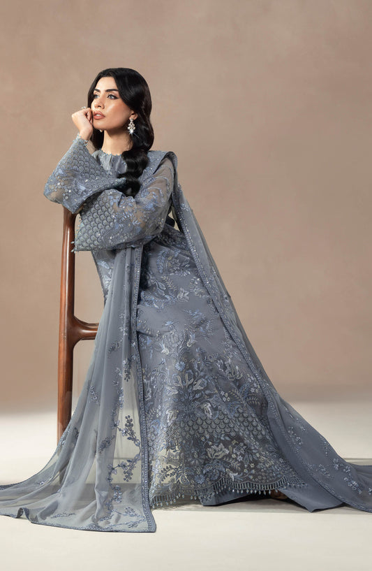 Lamisah by Lavish Premium Afsana Embroidered Chiffon Unstitched 3 Piece Suit - D-01 Moonlit Mist - LP25AFS - Blue - Luxury Collection