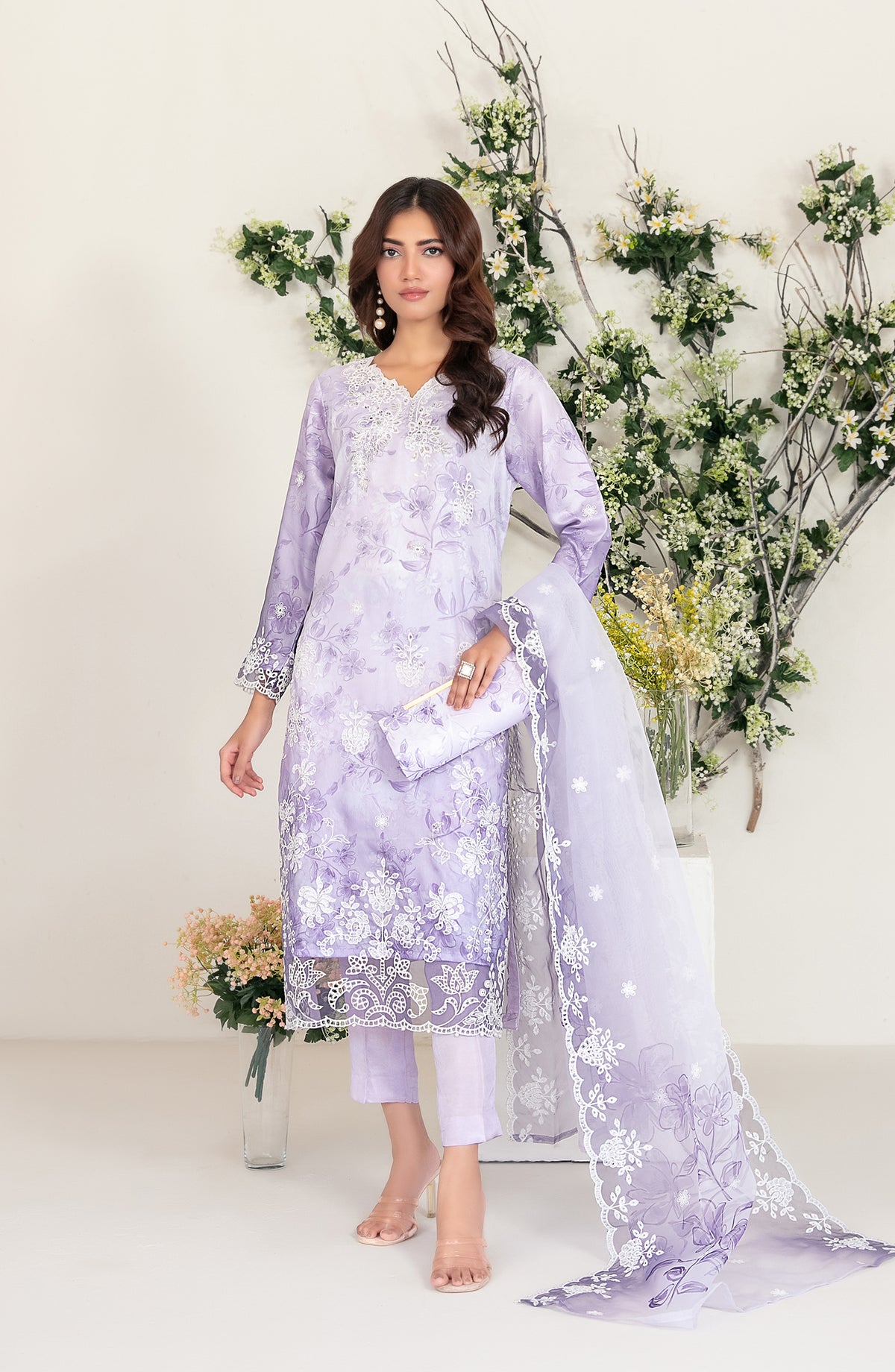 Larimar by Tawakkal Fabric Embroidered Organza Unstitched 3 Piece Suit - D-4256 - TF25LRM - Purple - Fancy Collection