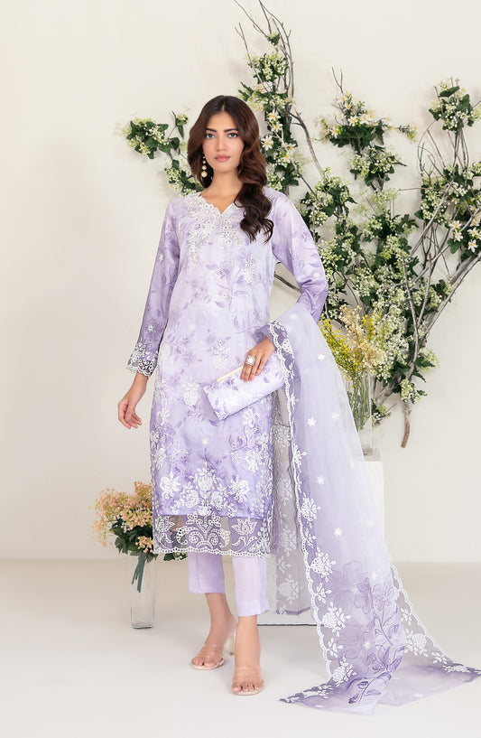 Larimar by Tawakkal Fabric Embroidered Organza Unstitched 3 Piece Suit - D-4256 - TF25LRM - Purple - Fancy Collection