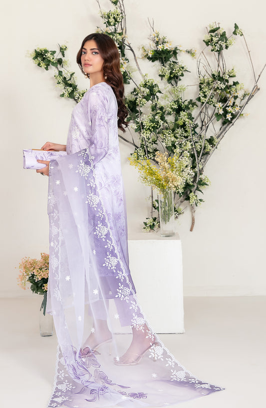 Larimar by Tawakkal Fabric Embroidered Organza Unstitched 3 Piece Suit - D-4256 - TF25LRM - Purple - Fancy Collection