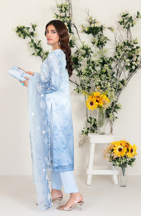Larimar by Tawakkal Fabric Embroidered Organza Unstitched 3 Piece Suit - D-4254 - TF25LRM - Blue - Fancy Collection