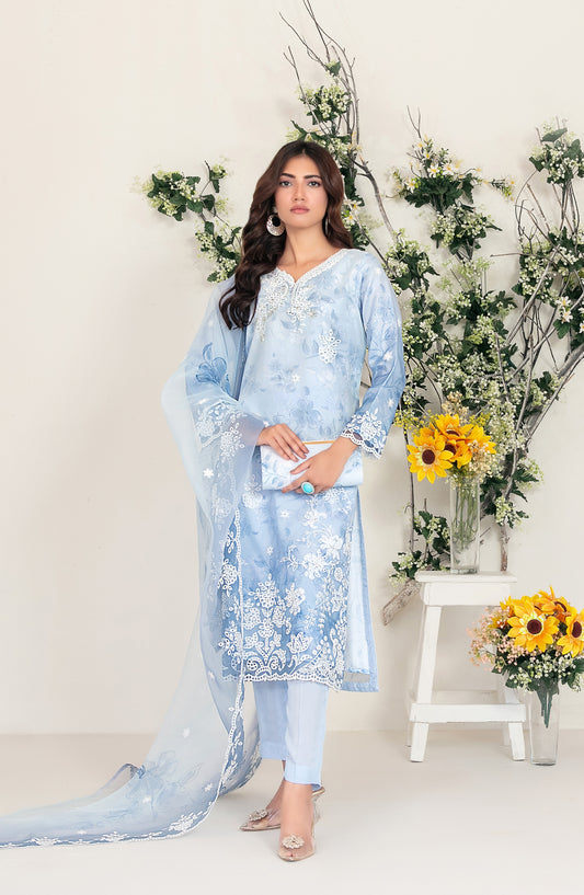Larimar by Tawakkal Fabric Embroidered Organza Unstitched 3 Piece Suit - D-4254 - TF25LRM - Blue - Fancy Collection