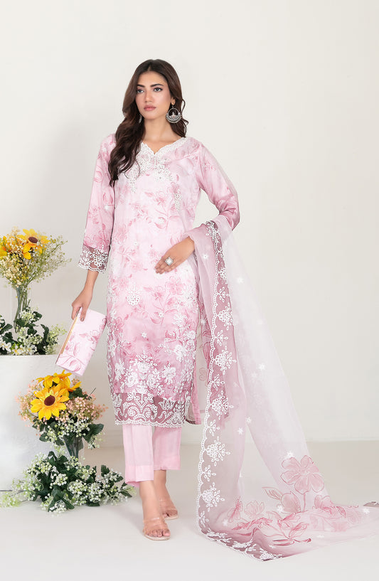 Larimar by Tawakkal Fabric Embroidered Organza Unstitched 3 Piece Suit - D-4251 - TF25LRM - Pink - Fancy Collection