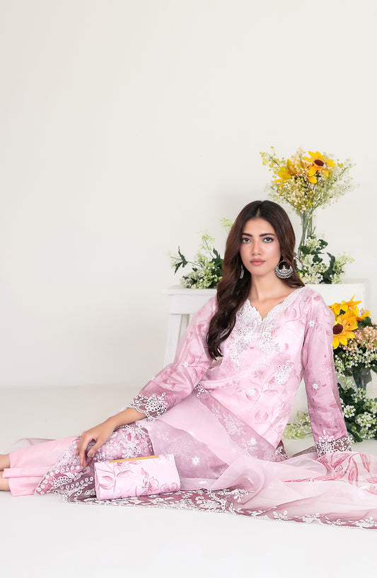 Larimar by Tawakkal Fabric Embroidered Organza Unstitched 3 Piece Suit - D-4251 - TF25LRM - Pink - Fancy Collection