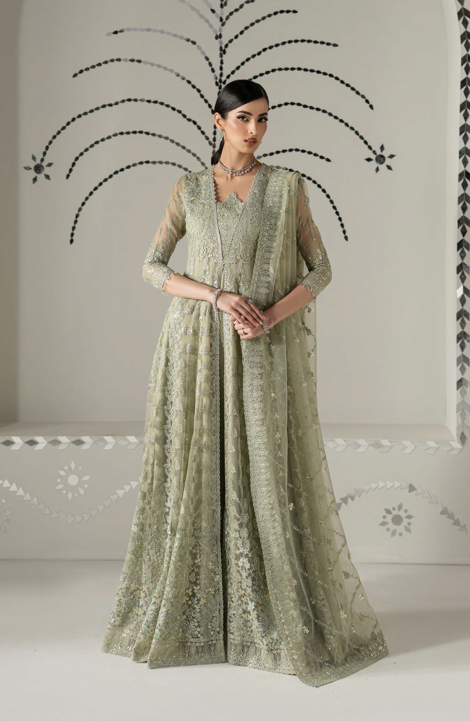 Lavish Shehnai Embroidered Organza Unstitched 3 Piece Suit - D2 Gul Bahar - LP26SHN - Green - Festive Collection